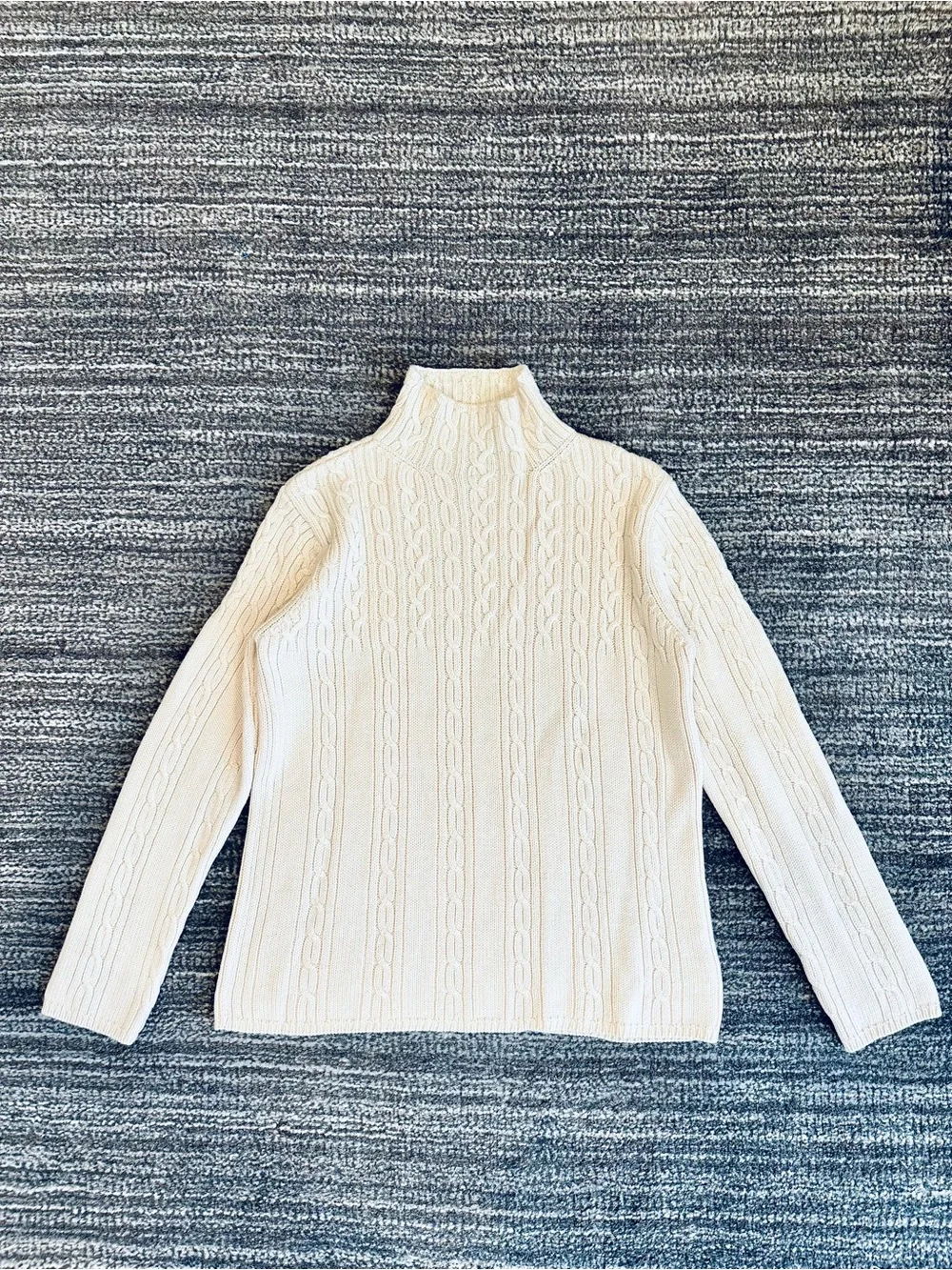 Vintage Eddie Bauer Merino Wool Cable Knit Mock Neck Sweater Size Medium Tall